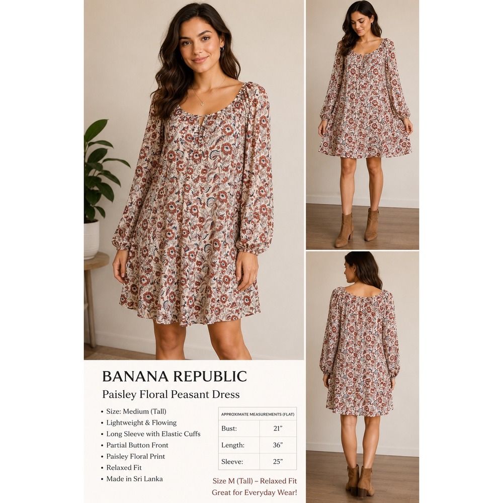 Banana Republic Tall Floral Print Long Sleeve V Neck Midi Dress Size M